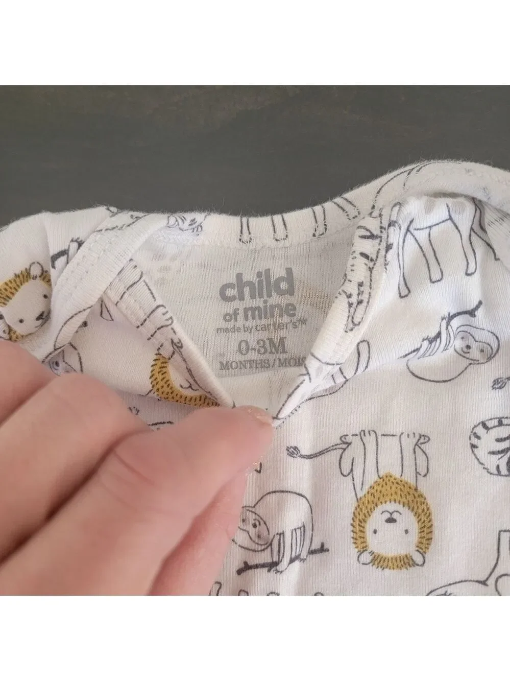 Carter's 3 Piece Onesie Bundle Hi, Zoo Animal Print, Striped Gray White 3 months